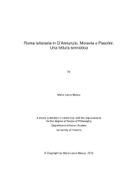 Roma Letteraria in D'annunzio, Moravia E Pasolini. Una