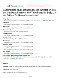 Bacteroidota and Lachnospiraceae Integration Into the Gut Microbiome at Key Time Points in Early Life Are Critical for Neurodevelopment