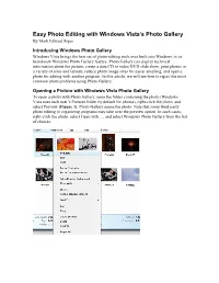 Easy Photo Editing with Windows Vista Photo Gallery