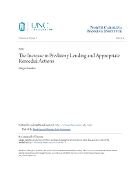 The Increase in Predatory Lending and Appropriate Remedial Actions, 6 N.C