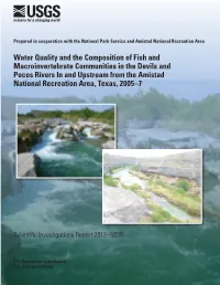 Water Quality and the Composition of Fish and Macroinvertebrate Communities in the Devils and Pecos Rivers in and Upstream From