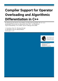 Compiler Support for Operator Overloading and Algorithmic Differentiation in C++