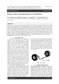 Design, Analysis and Optimization of Anti-Roll Bar