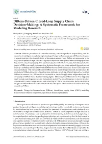 Dfrem-Driven Closed-Loop Supply Chain Decision-Making: a Systematic Framework for Modeling Research