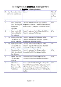 List of Polling Stations for 226 Assembly Segment Within