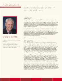 Nov 20, 2014 Jcesr’S New Paradigm for Battery R&D - One Year Later