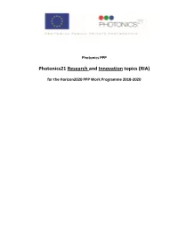 Photonics21 Research and Innovation Topics (RIA)