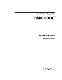 RM/COBOL Syntax Summary (Second Edition)