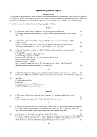 Specimen Question Papers