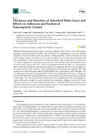 Thickness and Structure of Adsorbed Water Layer and Effects on Adhesion and Friction at Nanoasperity Contact
