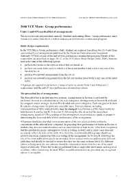VCE Music Group Performance Prescribed List of Arrangements 2008