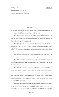 2021 Regular Session ENROLLED SENATE RESOLUTION NO. 75 by SENATORS PRICE and SMITH a RESOLUTION to Express the Sincere Condolenc