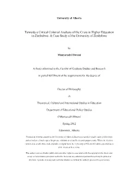 A Case Study of the University of Zimbabwe