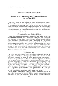 2001 Report: Richard Green, Editor