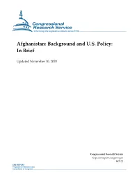 Afghanistan: Background and US Policy