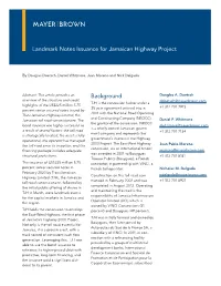 Background Landmark Notes Issuance for Jamaican Highway