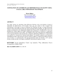 Estimation of Gender Wage Differentials in Egypt Using Oaxaca Decomposition Technique