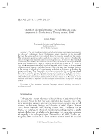 Social Mimesis As an Argument in Evolutionary Theory Around 1900