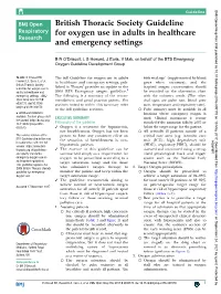 British Thoracic Society Guideline for Oxygen Use in Adults in Healthcare and Emergency Settings
