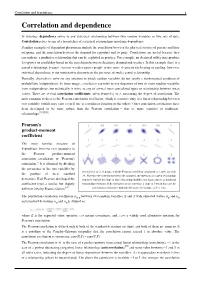 Correlation and Dependence 1 Correlation and Dependence