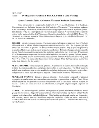 INTRUSIVE IGNEOUS ROCKS, PART 3 (And Friends)