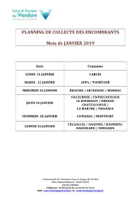 PLANNING DE COLLECTE DES ENCOMBRANTS Mois De JANVIER
