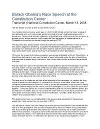 Barack Obama's Race Speech at the Constitution Center