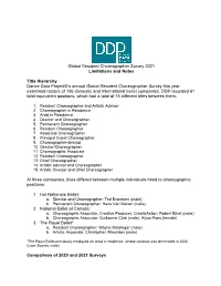 Global Resident Choreographer Survey 2021 Limitations and Notes