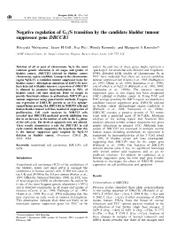 Negative Regulation of G1/S Transition by the Candidate Bladder Tumour Suppressor Gene DBCCR1