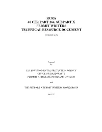 Rcra 40 Cfr Part 264, Subpart X Permit Writers Technical Resource Document