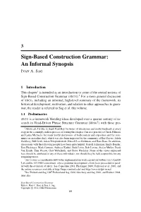 Sign-Based Construction Grammar: an Informal Synopsis IVA N A