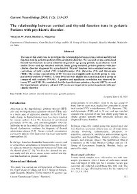 The Relationship Between Cortisol and Thyroid Function Tests in Geriatric Patients with Psychiatric Disorder