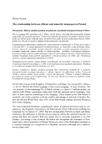 The Relationship Between Official and Minority Languages in Poland