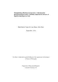 Manipulating Affordances in Practice: a Hermeneutic Phenomenological Study of Mobility Impairment and Uses of Digital Technologies in Work