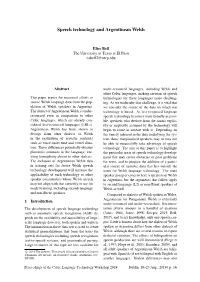 Speech Technology and Argentinean Welsh