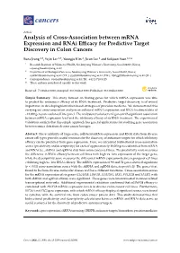 Analysis of Cross-Association Between Mrna Expression and Rnai Eﬃcacy for Predictive Target Discovery in Colon Cancers