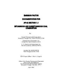 Emission Factor Documentation for Ap-42 Section 1.1 Bituminous and Subbituminous Coal Combustion
