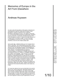 Memories of Europe in the Art from Elsewhere Andreas Huyssen