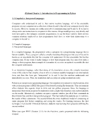 (Python) Chapter 1: Introduction to Programming in Python 1.1