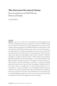 The Interview-Document Nexus Recovering Histories of LGBTI Military Service in Australia Noah Riseman