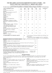 THE SIDE SADDLE ASSOCIATION PERFORMANCE POINTS AWARDS — 2021 POINTS TABLE for COMPETITIONS Etc