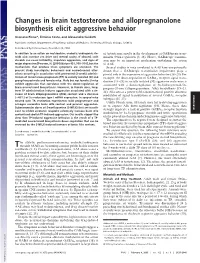 Changes in Brain Testosterone and Allopregnanolone Biosynthesis Elicit Aggressive Behavior