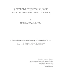Quantitative Verification of Gossip Protocols for Certificate Transparency