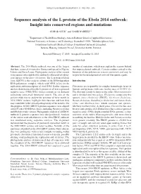 Sequence Analysis of the L Protein of the Ebola 2014 Outbreak: Insight Into Conserved Regions and Mutations