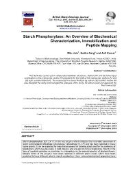 Starch Phosphorylase: an Overview of Biochemical Characterization, Immobilization and Peptide Mapping