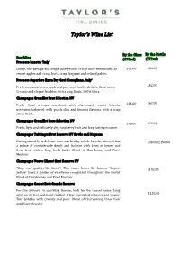 Taylor's Wine List