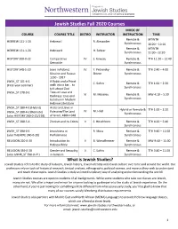 Jewish Studies Fall 2020 Courses MODE of COURSE COURSE TITLE DISTRO INSTRUCTOR INSTRUCTION TIME Remote & MTWTH HEBREW 111-1-20 Hebrew I R
