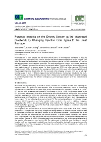 Potential Impacts on the Energy System at the Integrated Steelwork by Changing Injection Coal Types to the Blast