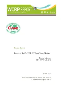 Project Report Report of the CLIVAR ITF Task Team Meeting