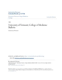University of Vermont, College of Medicine Bulletin University of Vermont